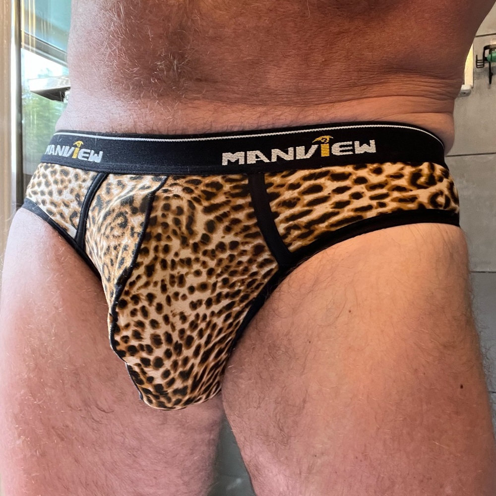 Men’s famous, Sexy, Manview leopard print briefs. Size large. Great look/feel!